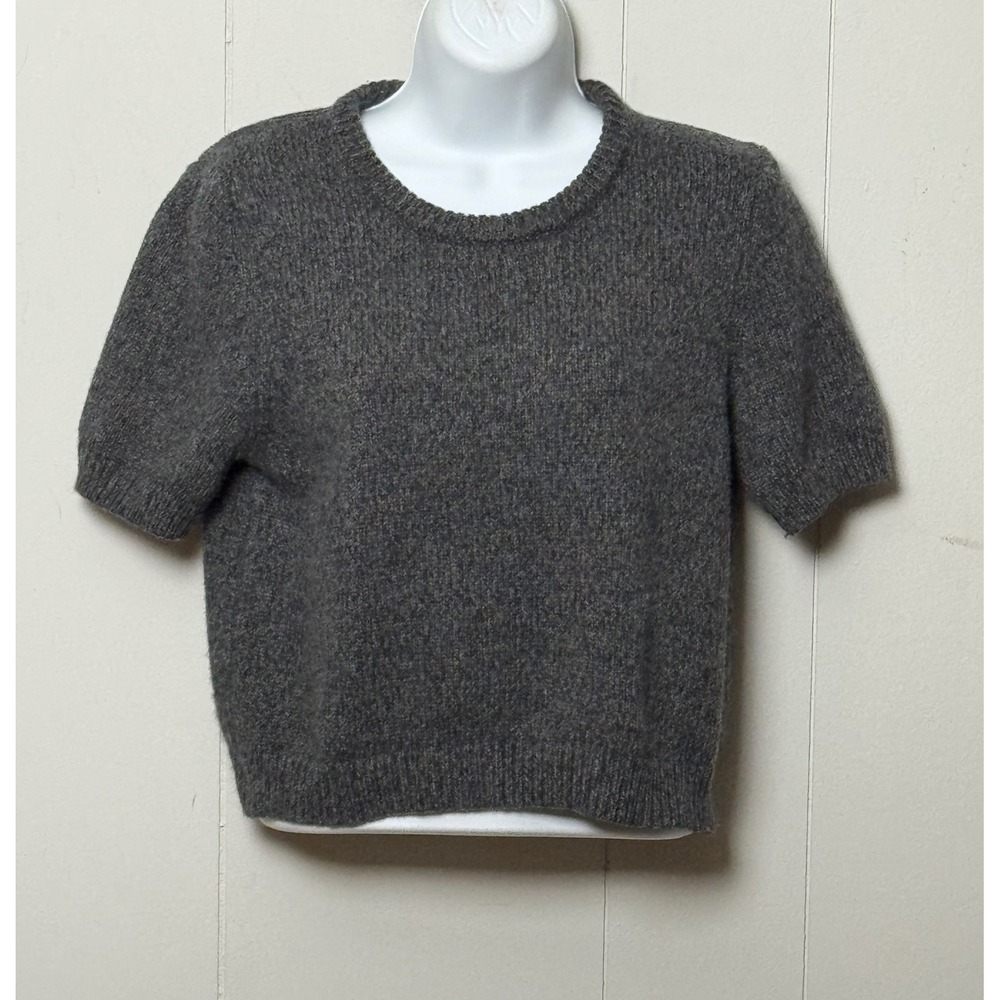 ZARA Women's Gray Wool Cotton Blend Short Sleeve Knit Crewneck Sweater Size M